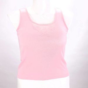 Lauren Ralph Lauren Women's Pink‎ Ribbed Tank Top with Lace Inset